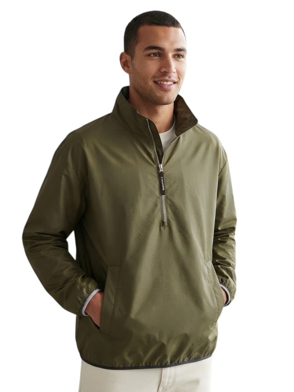 Y2K Tommy Hilfiger Mens Fleece Lined Windbreaker Rain Pullover Green Medium
